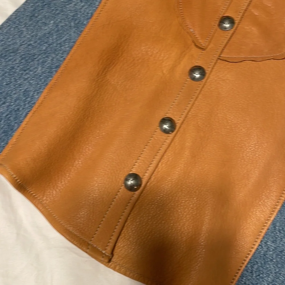 Leather & Jean Button-up Shirt - Picture 2 of 10